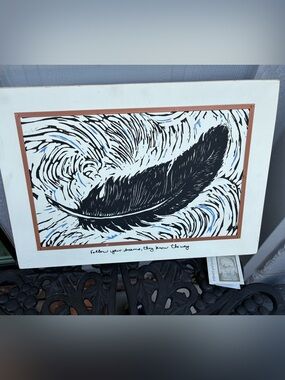Primitives by Kathy Black and Light Blue Feather Art Print
